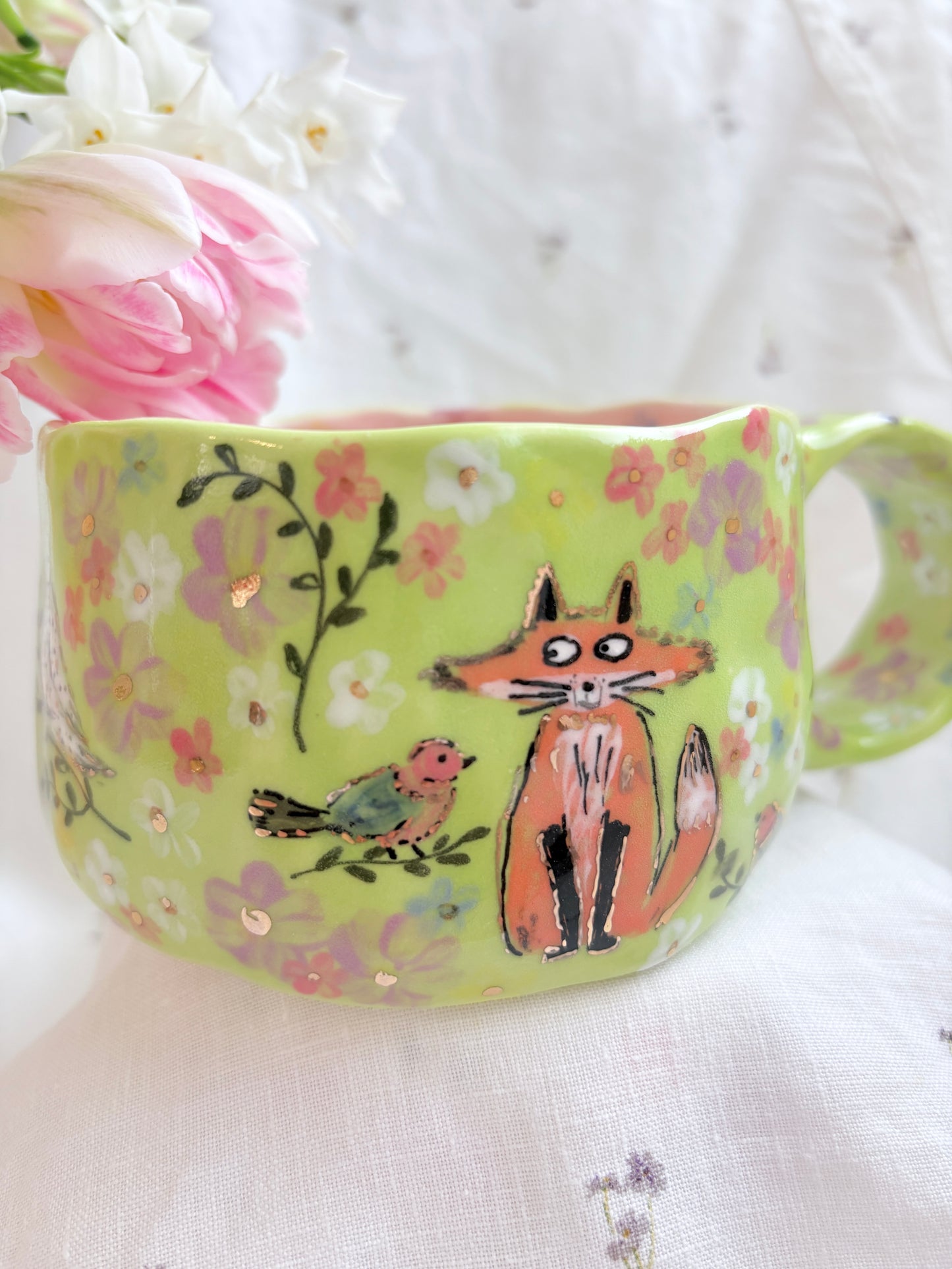 In the Forest 🌸🦉🦊✨14k Gold Lustre Item ✨
