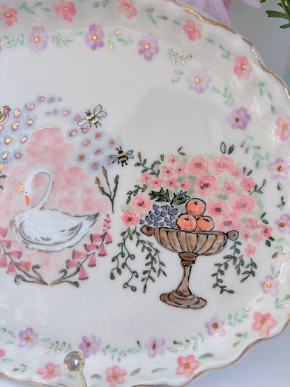 Sunday Morning Plate 🦢💐✨14k Gold Lustre Item ✨