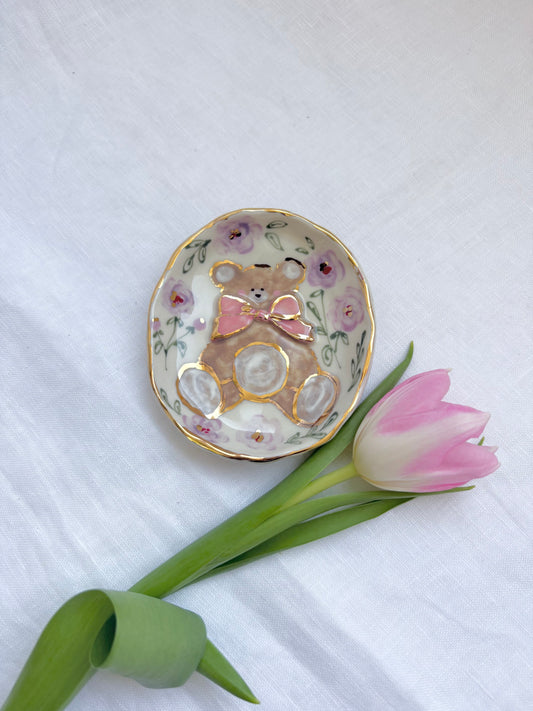 Honey Bear 🧸 💜 ring dish ✨Gold Lustre Item ✨