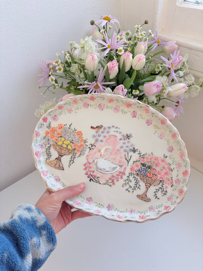 Sunday Morning Plate 🦢💐✨14k Gold Lustre Item ✨