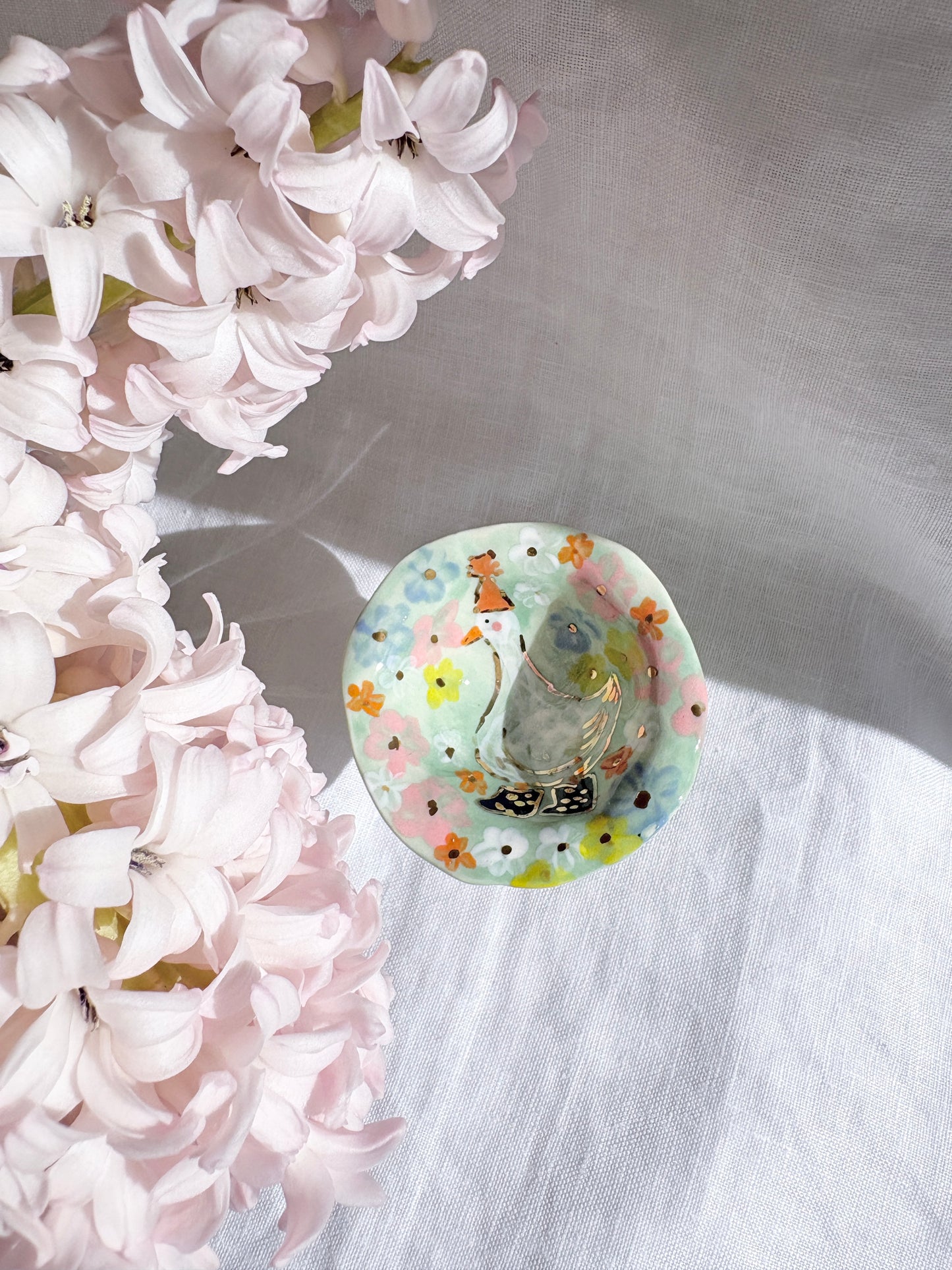 Fairy Goose 🦆 🎀 mini ring dish✨14k Gold Lustre Item ✨