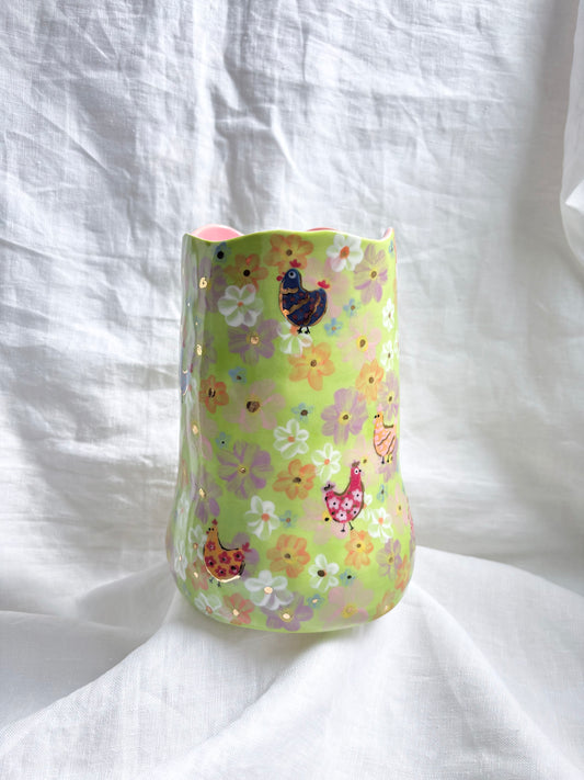On the farm Vase 🐔💚✨14k Gold Lustre Item ✨