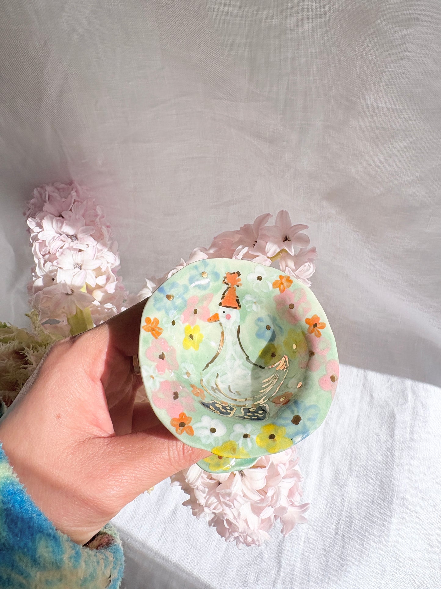 Fairy Goose 🦆 🎀 mini ring dish✨14k Gold Lustre Item ✨