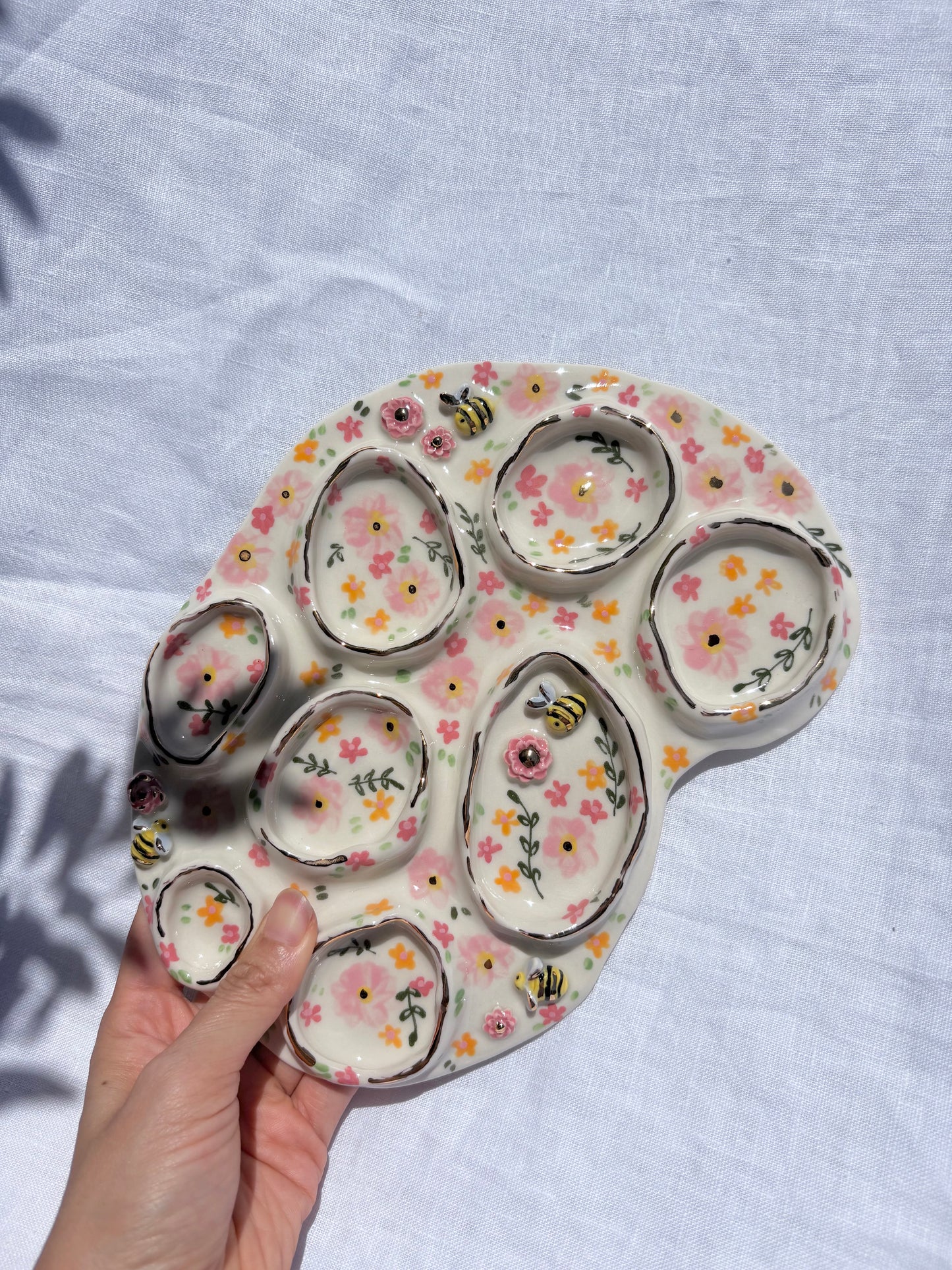 Fairy Garden Paint Pallet🧚‍♀️🐝 💐✨14k Gold Lustre Item ✨