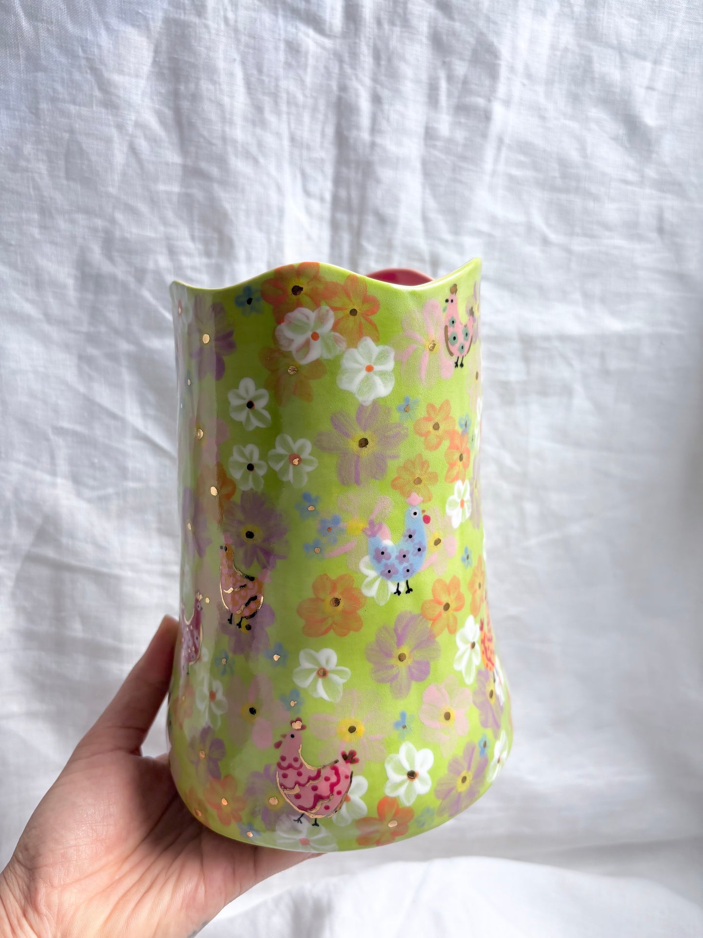 On the farm Vase 🐔💚✨14k Gold Lustre Item ✨