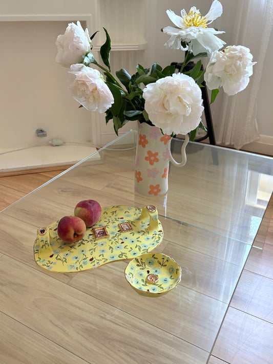 Blue Roses🧚‍♀️🐱 Platter and dish set✨Gold Lustre Item ✨