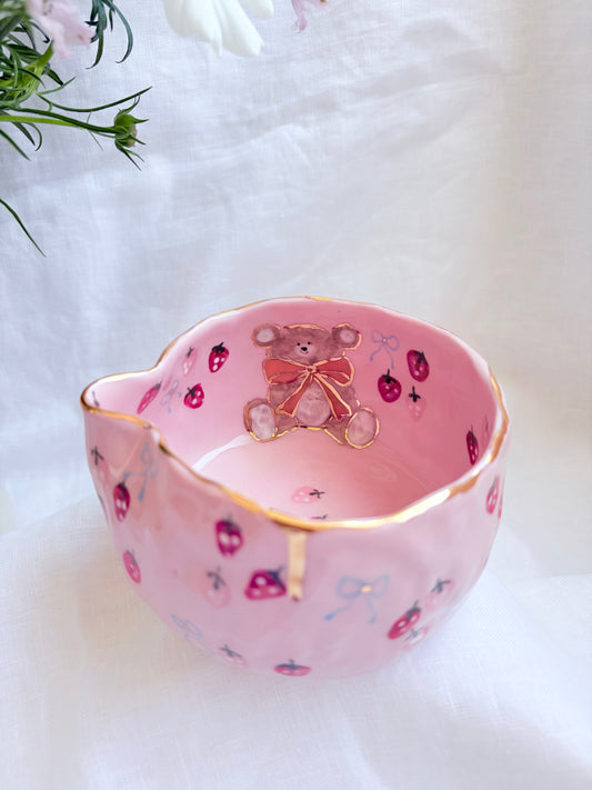 Honey Bear matcha bowl 🧸🍓✨Gold Lustre Item ✨