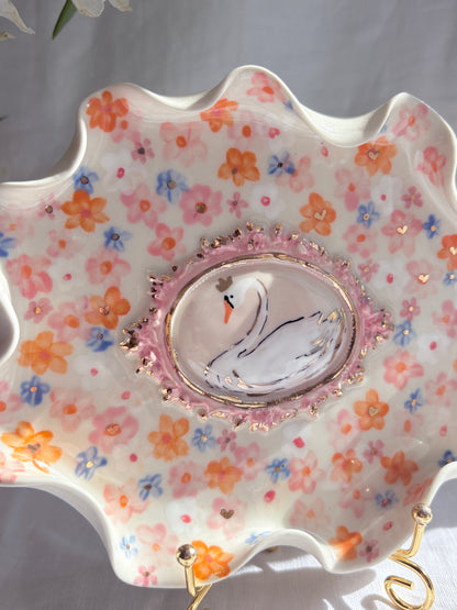 Swan Lake Wavy Plate 🦢🎀✨14k Gold Lustre Item ✨