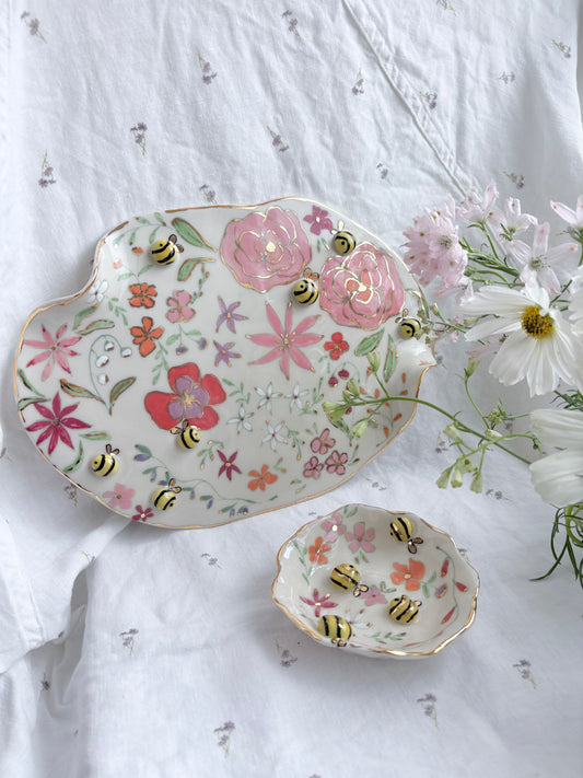 Fairy Garden 🧚‍♀️🐝 💐 Platter and dish set✨Gold Lustre Item ✨